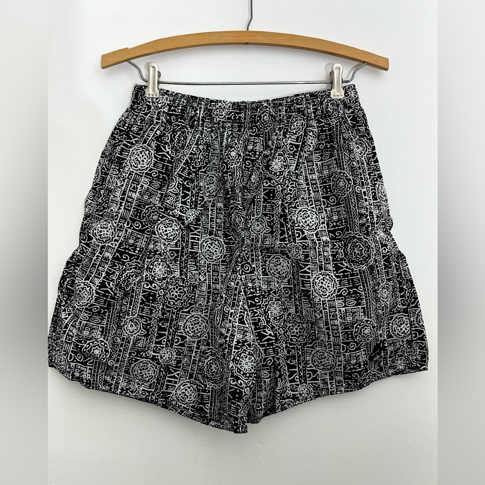 Nike Vintage Swim Shorts Black White Tribal Print Nylon Trunks Boys Large Retro